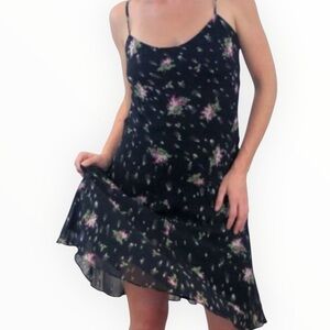 BANANA REPUBLIC 100% Silk Floral Black Midi Dress Y2K 90’s Sundress Vacation 8